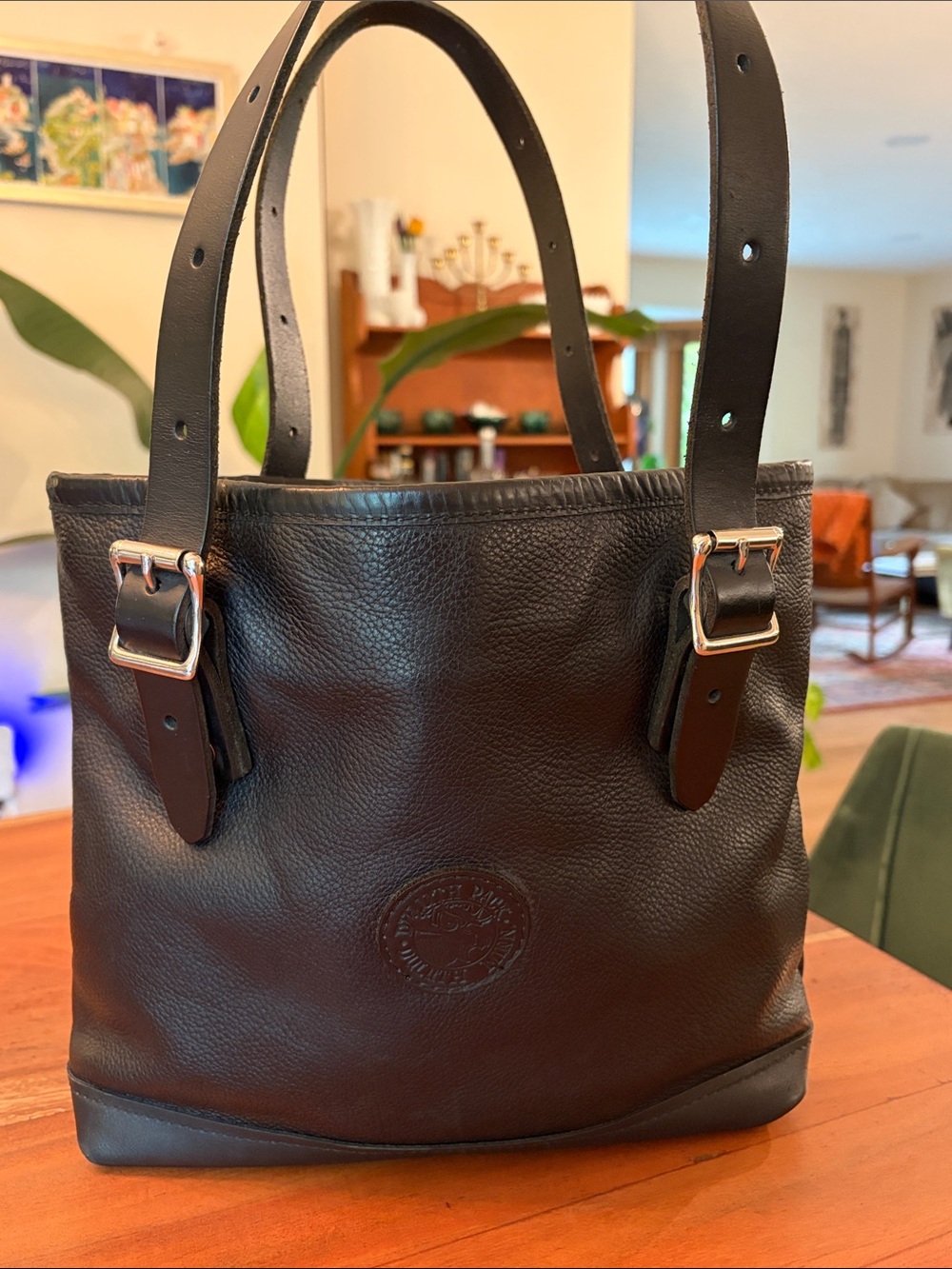 Duluth Pack Pebbled Leather Lake Walk Shoulder Tote Bag - Black